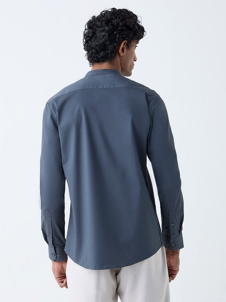 Westside WES Formals Men's Dark Grey Solid Ultra-Slim Fit Cotton-Blend Shirt for Work Wear Back View