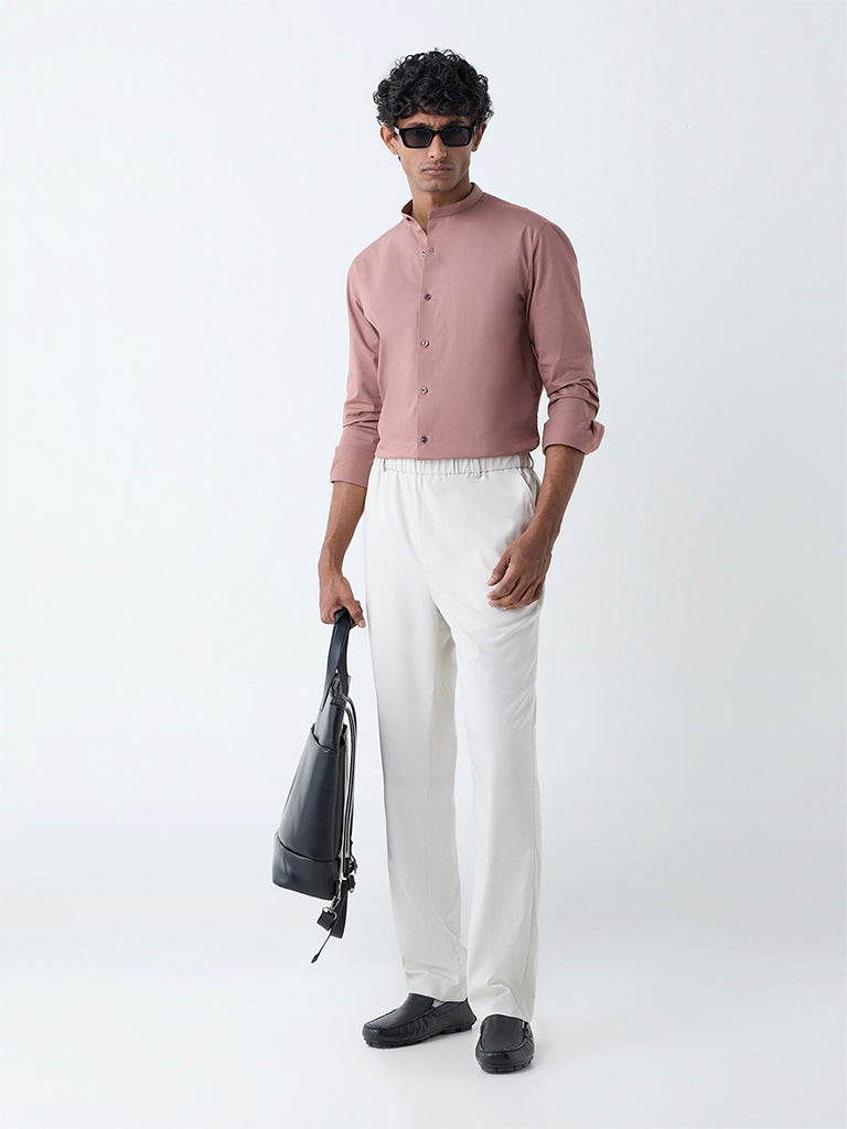 WES Formals Dusty Pink Solid Ultra-Slim Fit Cotton-Blend Shirt