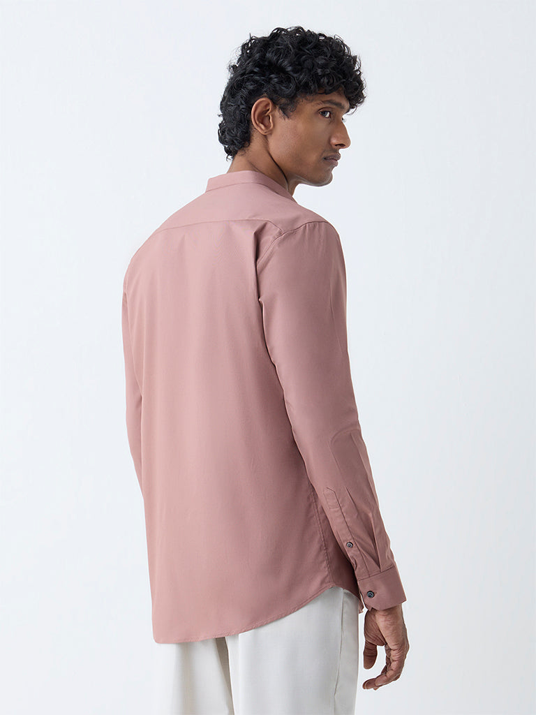 WES Formals Dusty Pink Solid Ultra-Slim Fit Cotton-Blend Shirt