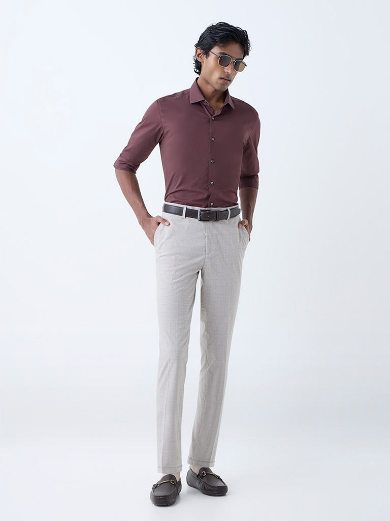 Westside WES Formals Men's Dark Brown Solid Ultra-Slim Fit Shirt for Work Wear Full View