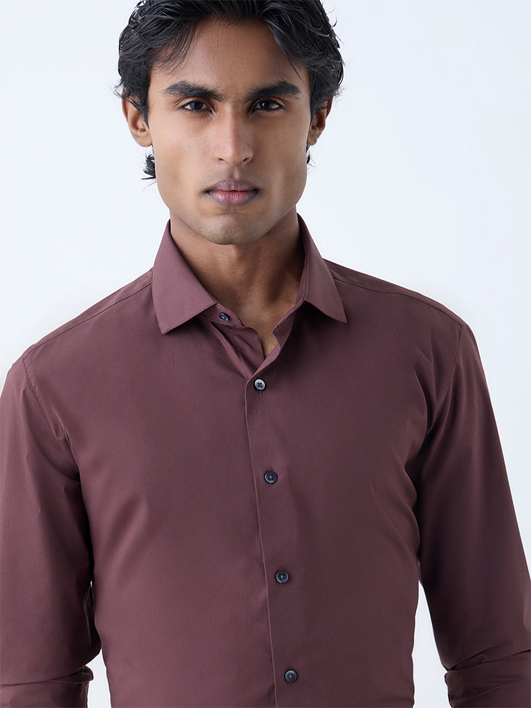 Westside WES Formals Men's Dark Brown Solid Ultra-Slim Fit Shirt for Work Wear Zoomed View