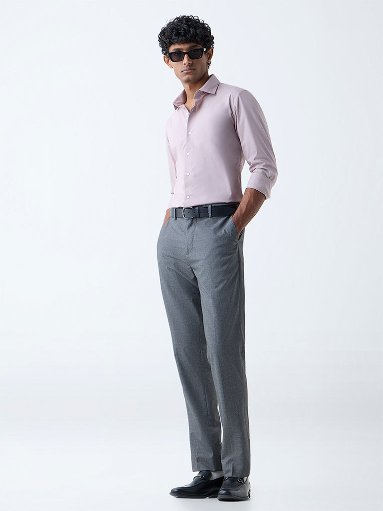 WES Formals Dusty Pink Solid Ultra-Slim Fit Cotton-Blend Shirt