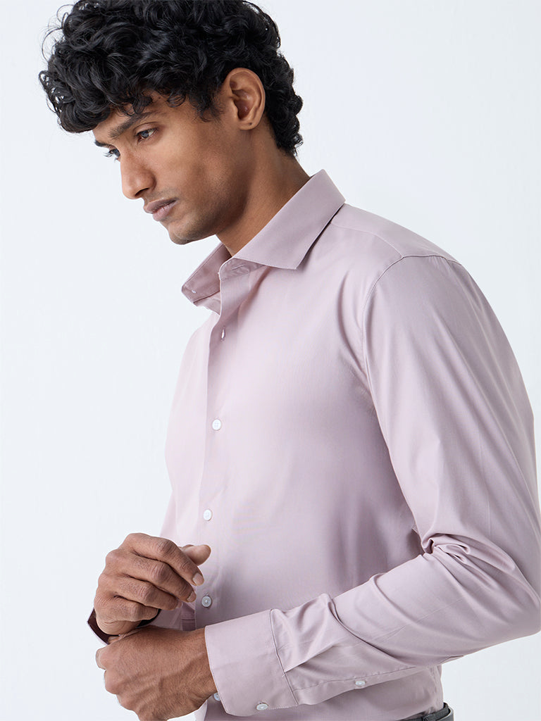 WES Formals Dusty Pink Solid Ultra-Slim Fit Cotton-Blend Shirt
