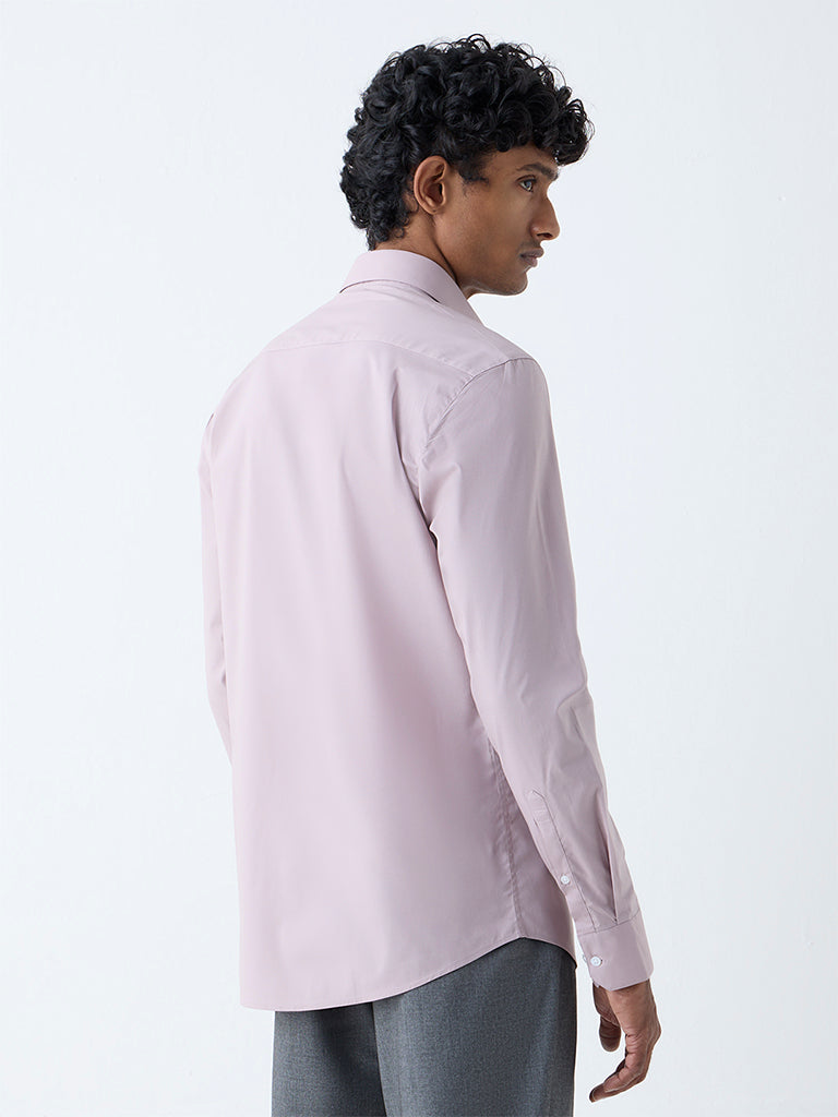WES Formals Dusty Pink Solid Ultra-Slim Fit Cotton-Blend Shirt