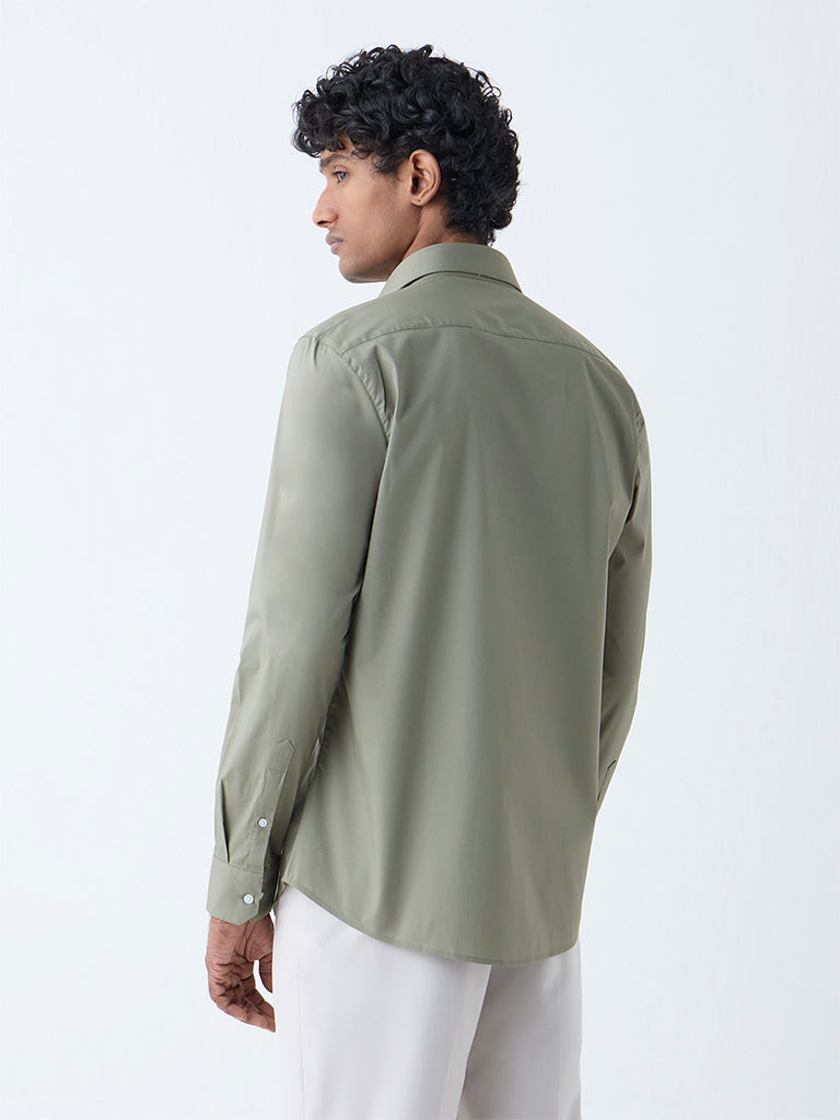WES Formals Sage Solid Ultra-Slim Fit Cotton-Blend Shirt