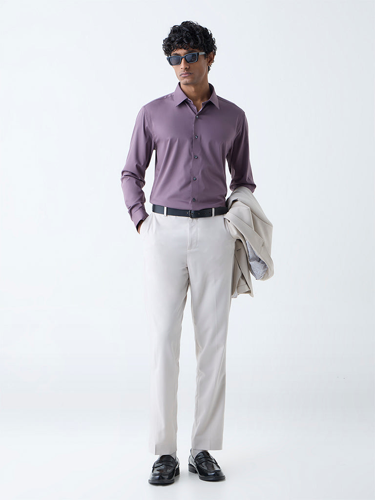 WES Formals Purple Solid Slim-Fit Shirt