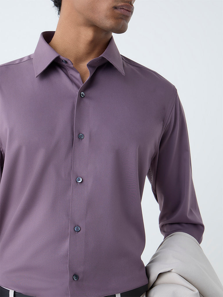 WES Formals Purple Solid Slim-Fit Shirt