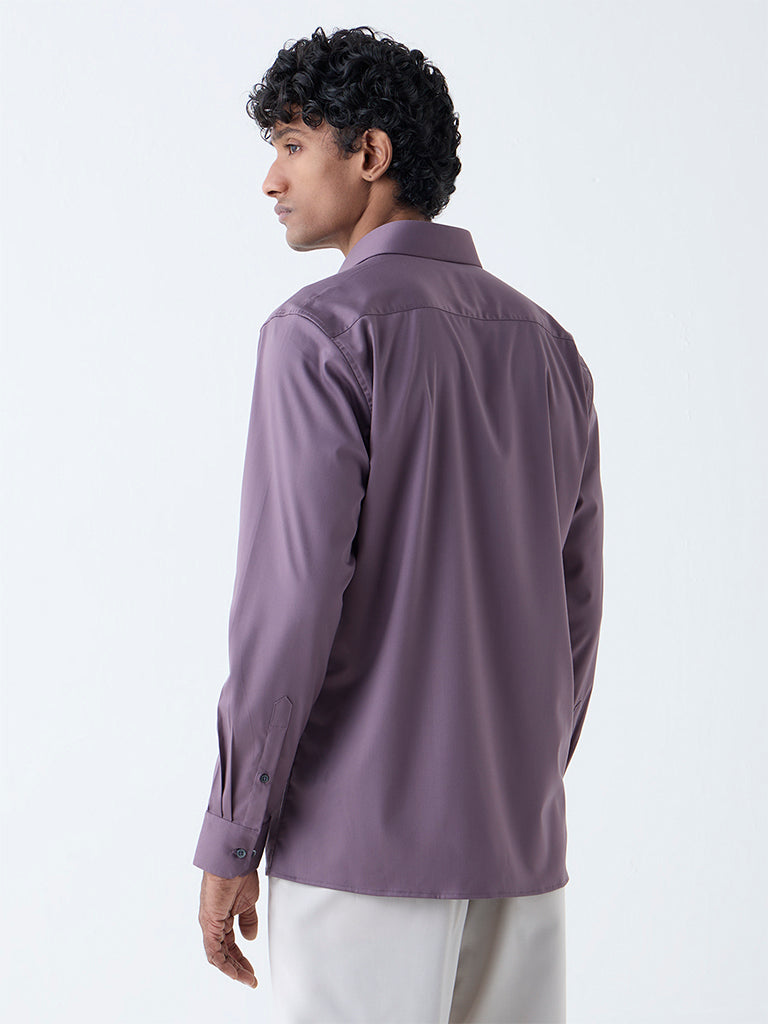 WES Formals Purple Solid Slim-Fit Shirt