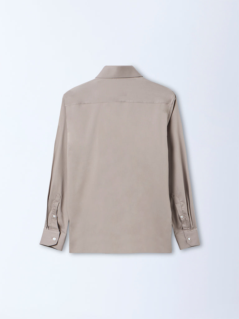 WES Formals Taupe Solid Slim-Fit Shirt