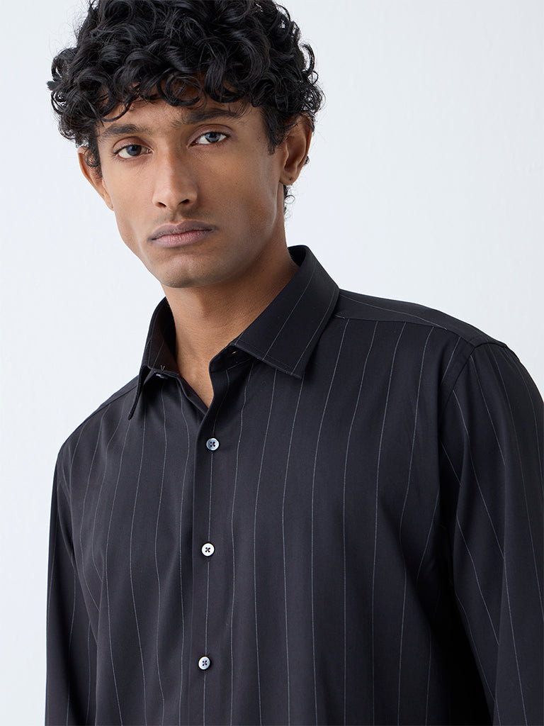 Westside WES Formals Men's Black Pinstriped Slim-Fit Shirt for Work Wear Zoomed View