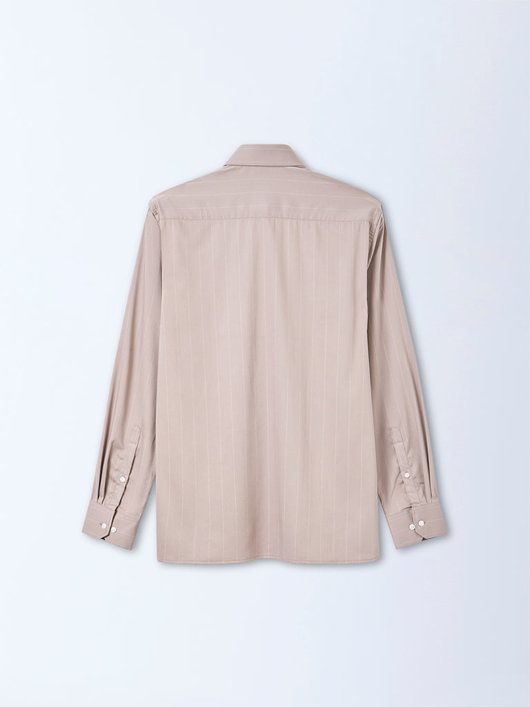 WES Formals Taupe Striped Slim-Fit Shirt