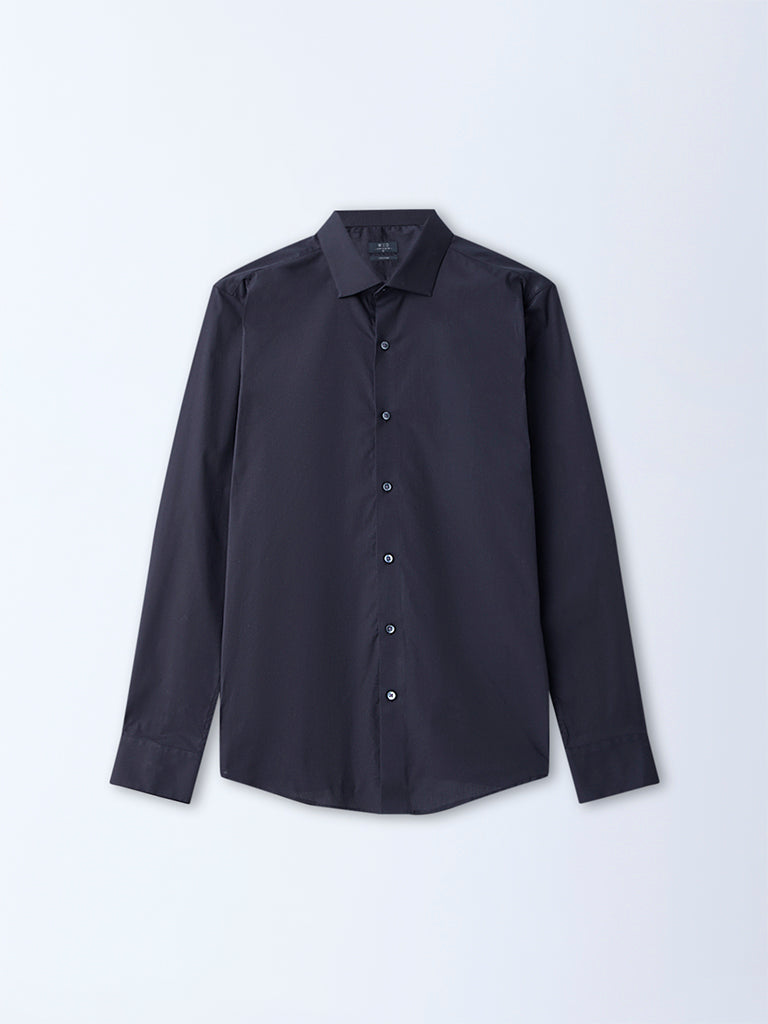 Westside WES Formals Men's Black Solid Ultra-Slim Fit Cotton-Blend Shirt for Work Wear Flatlay