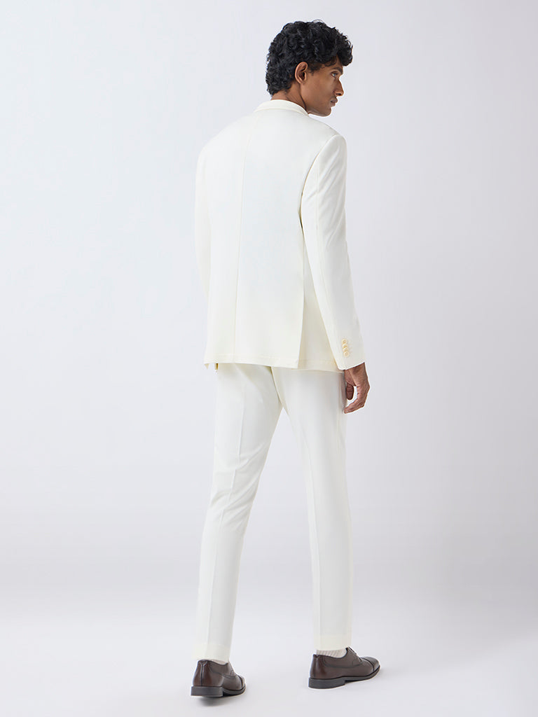 WES Formals Off-White Slim-Tapered Fit Mid-Rise Trousers
