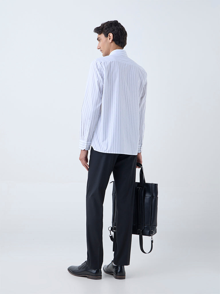 Westside WES Formals Men's Black Solid Relaxed-Fit Mid-Rise Trousers for Work Wear Back View