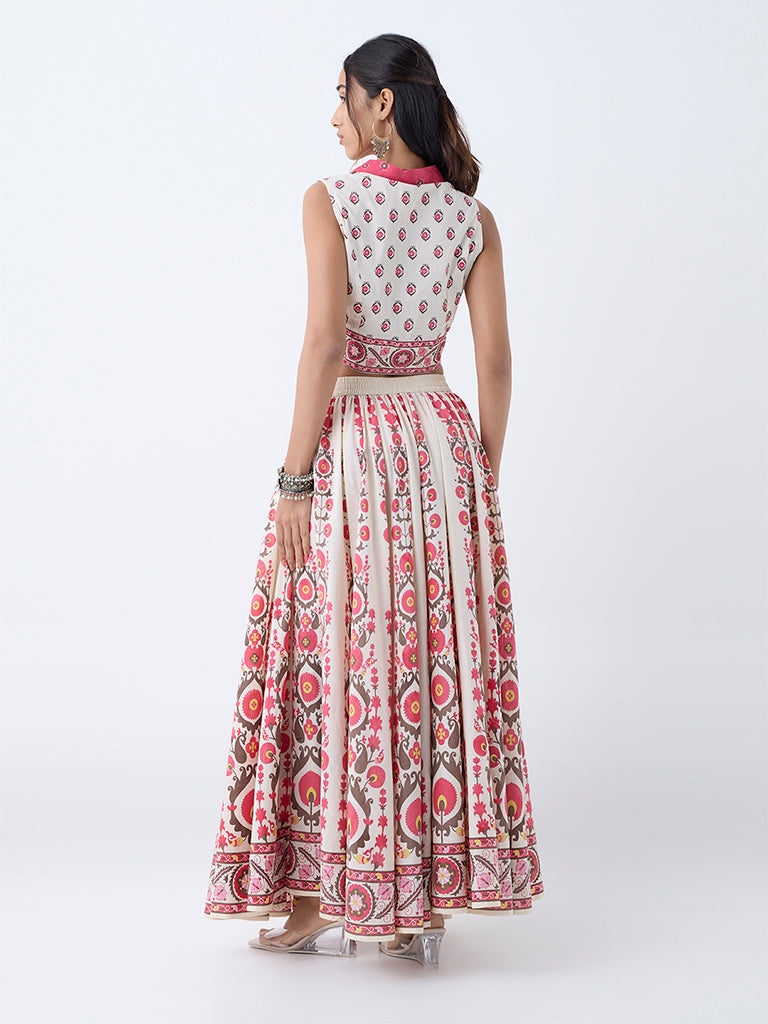 Utsa Pink Printed Cotton Ethnic Top