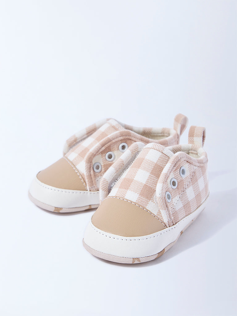 Westside Yellow Boys Beige Gingham Checkered Booties for Casual Wear Full View