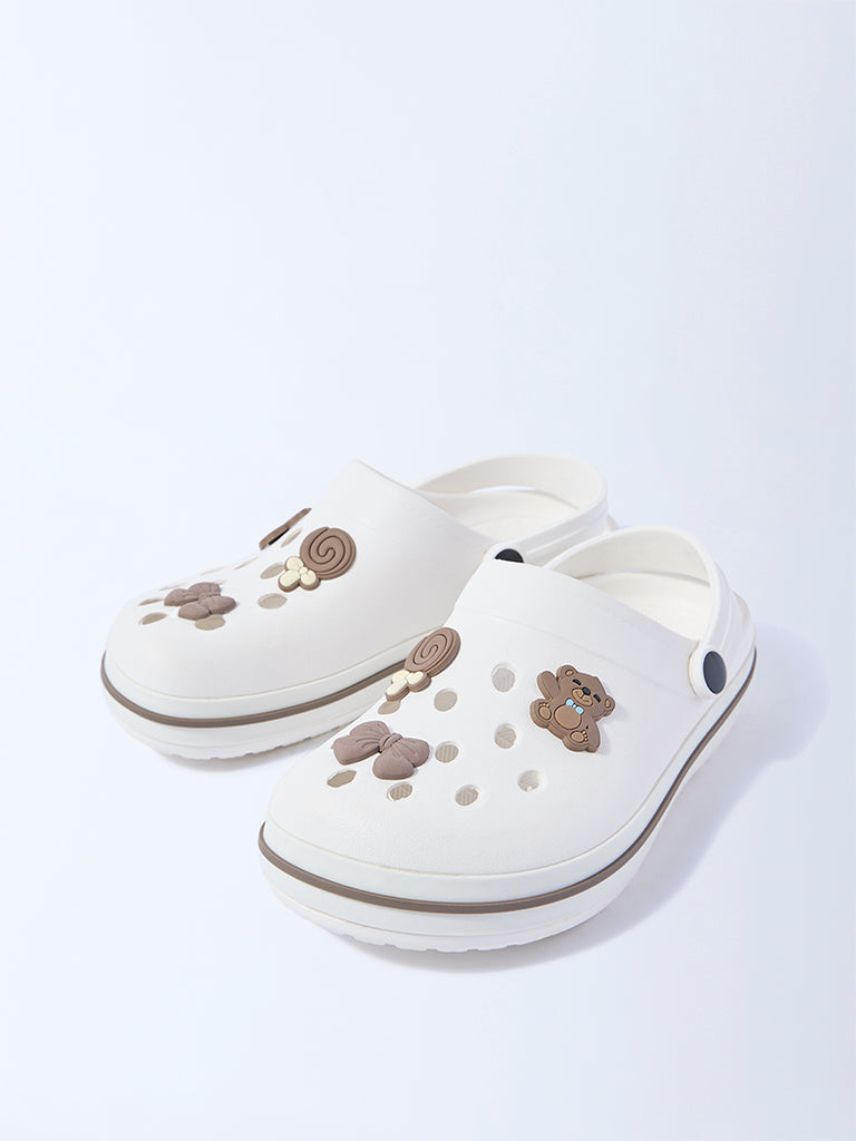 Yellow White Teddy Applique-Detailed Clogs