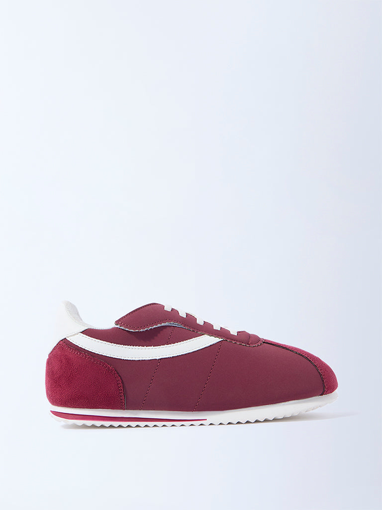 Yellow Maroon Suede Lace-Up Sneakers