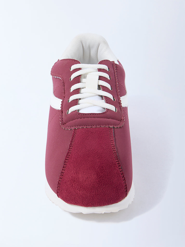 Yellow Maroon Suede Lace-Up Sneakers