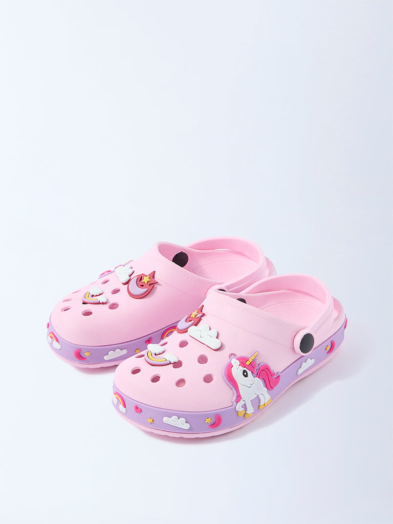 Yellow Pink Applique-Detailed Clogs
