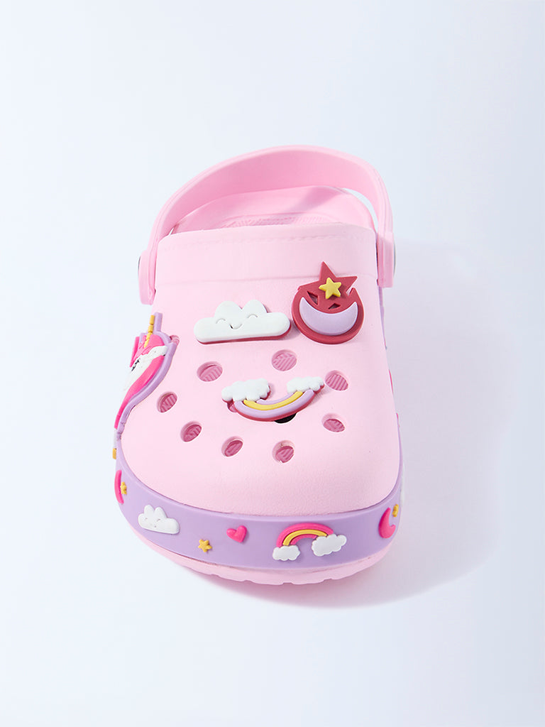 Yellow Pink Applique-Detailed Clogs