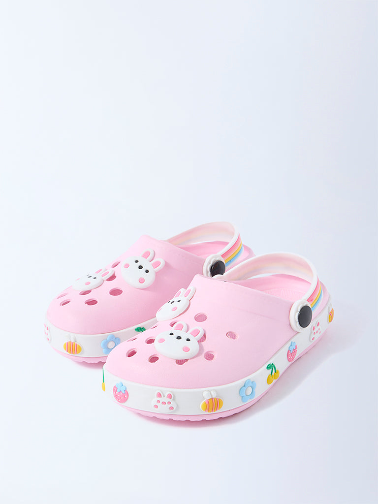 Yellow Pink Bunny Applique-Detailed Clogs
