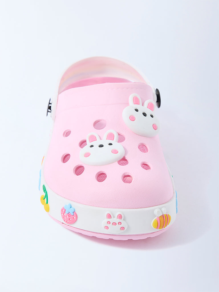 Yellow Pink Bunny Applique-Detailed Clogs