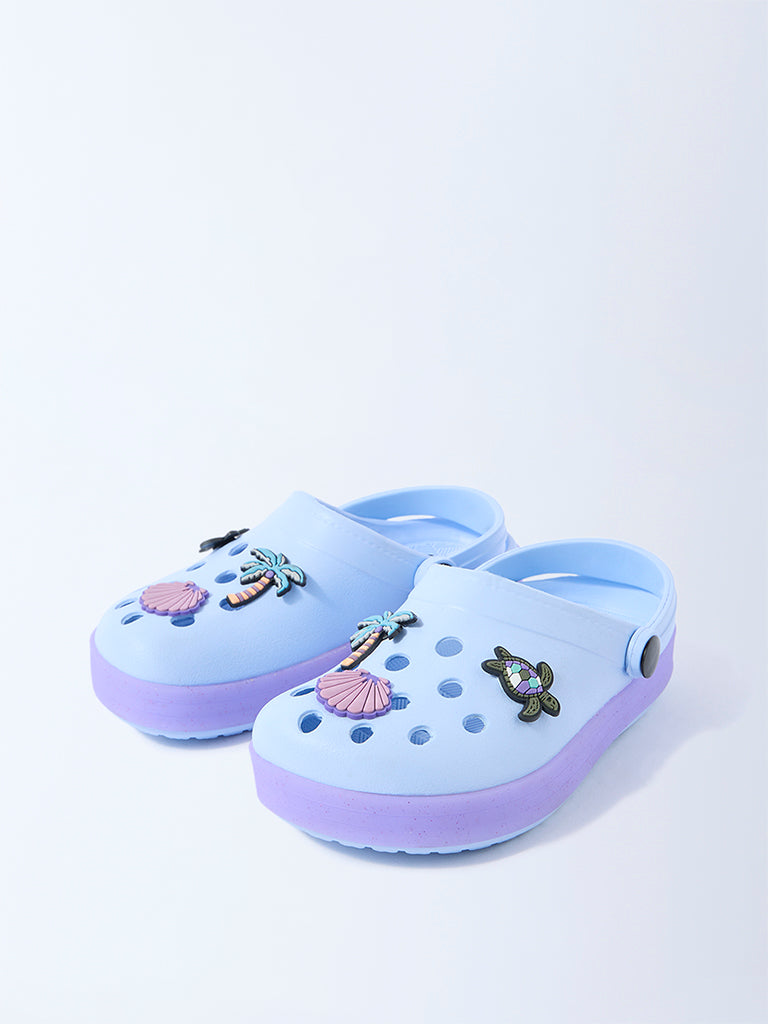Yellow Light Blue Applique-Detailed Clogs