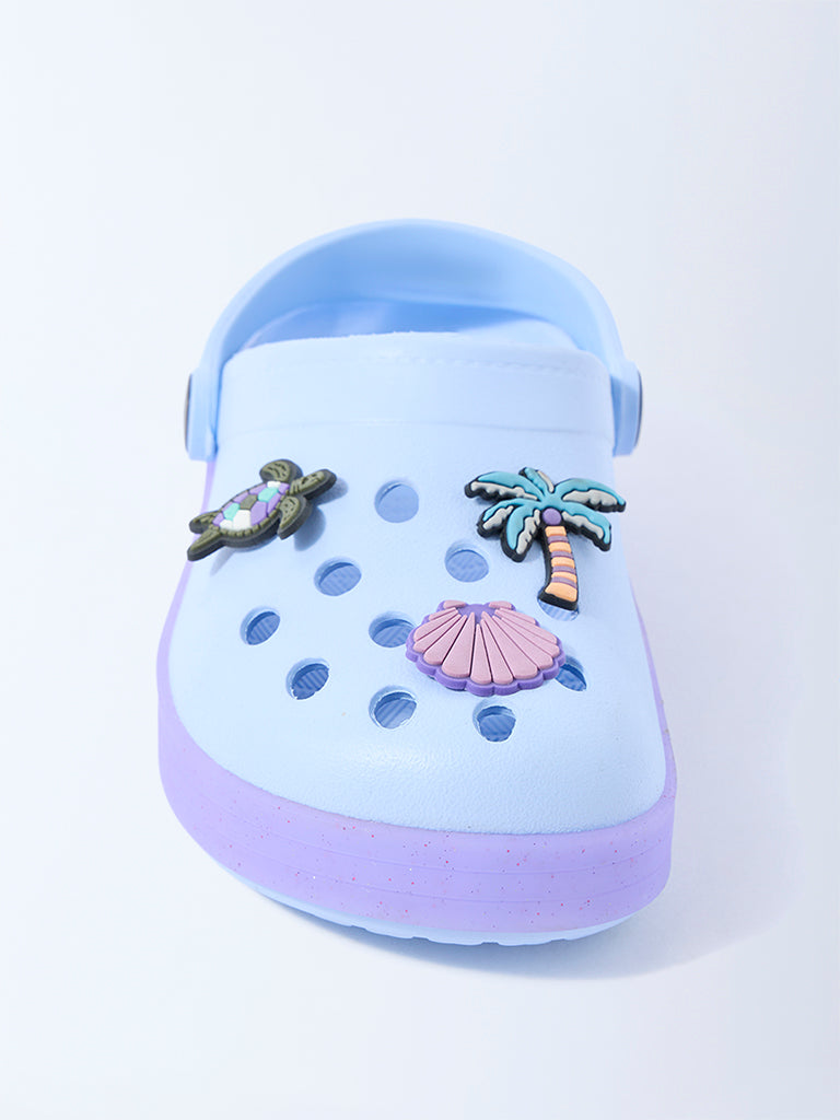 Yellow Light Blue Applique-Detailed Clogs