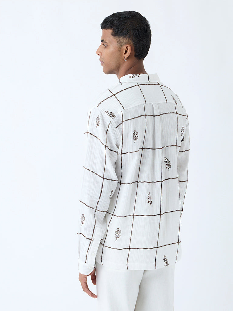 ETA White Checks Detailed Relaxed-Fit Cotton Shirt
