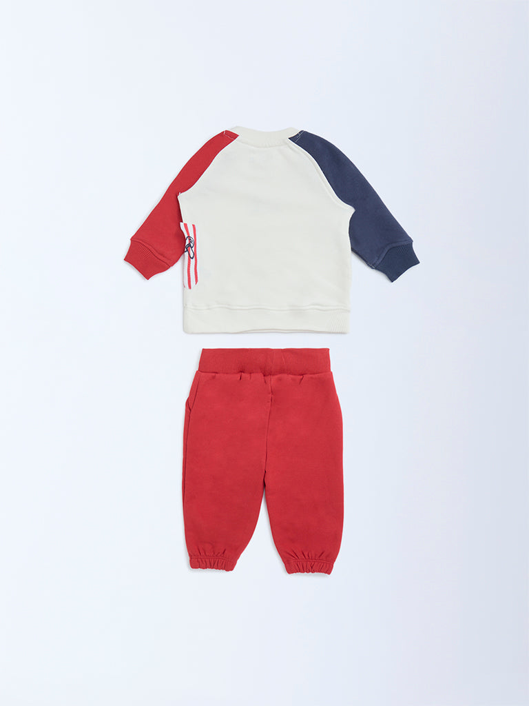 HOP Baby Multicolour Colour-Blocked Cotton-Blend Sweatshirt and Pants Set
