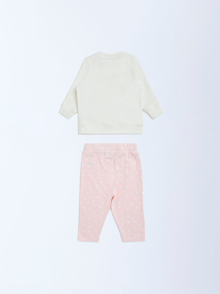 HOP Baby Off-White Bunny Design Cotton-Blend Sweatshirt and Pants Set