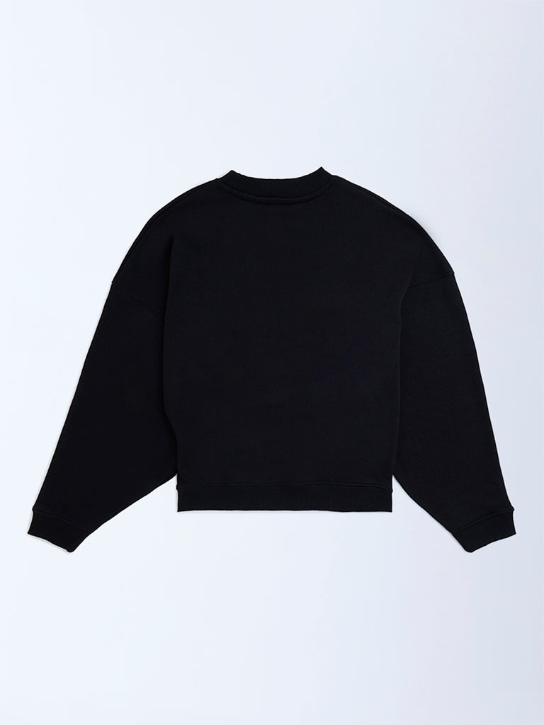Y&F Kids Black Text-Printed Cotton Sweatshirt