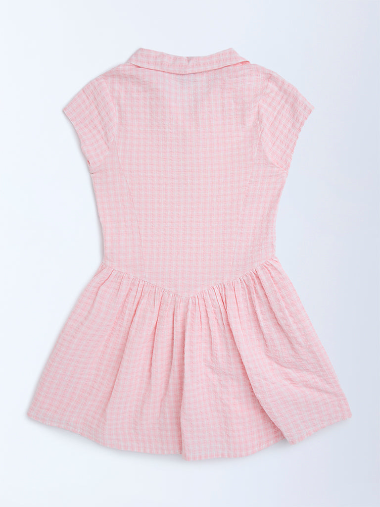 Y&F Kids Pink Checkered Cotton Dress