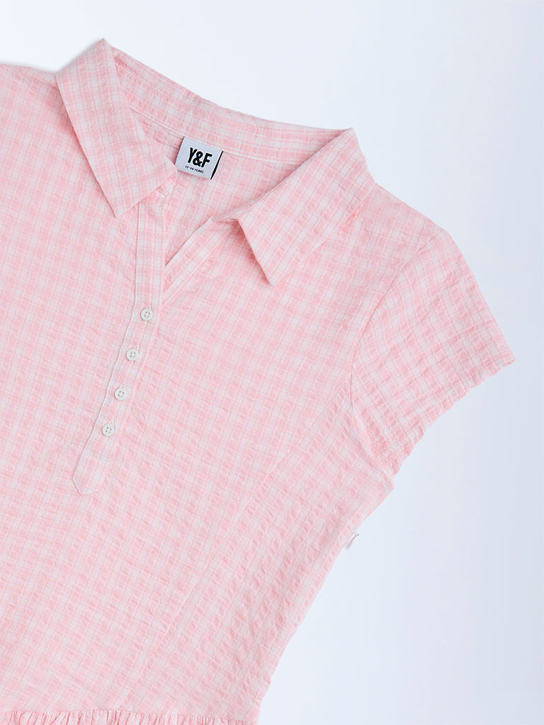 Y&F Kids Pink Checkered Cotton Dress
