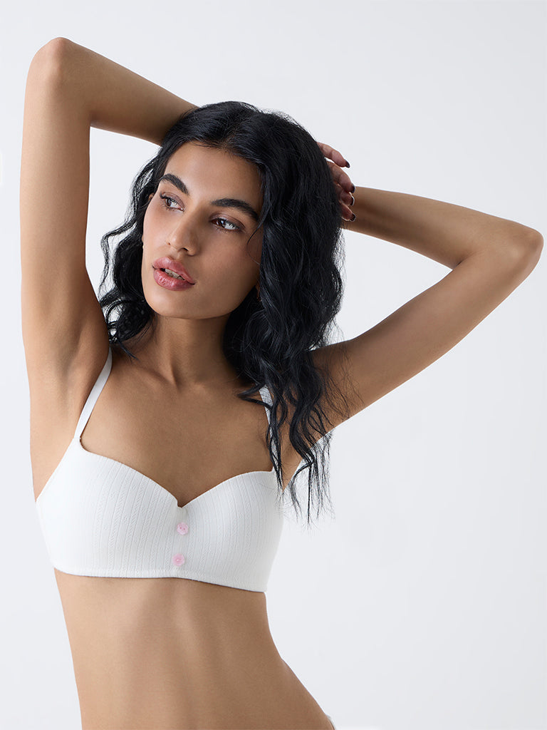 Superstar Off-White Pointelle Knitted Padded Bra