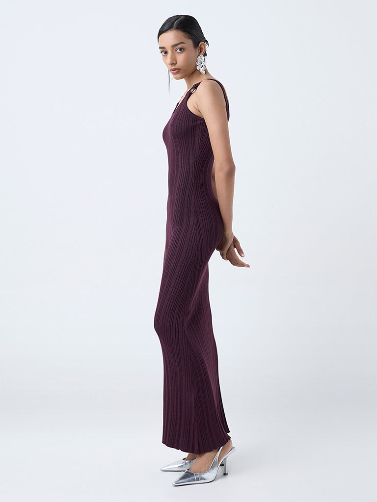 Wardrobe Burgundy Ribbed Bodycon Maxi Dress