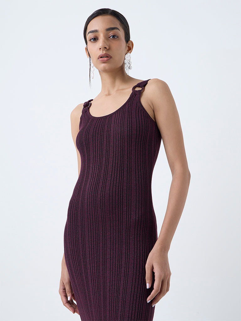 Wardrobe Burgundy Ribbed Bodycon Maxi Dress