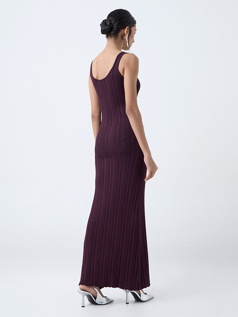 Wardrobe Burgundy Ribbed Bodycon Maxi Dress