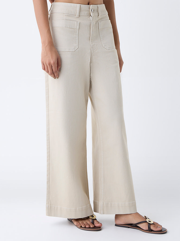 LOV Beige Wide-Leg High-Rise Jeans