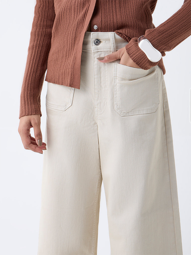 LOV Beige Wide-Leg High-Rise Jeans