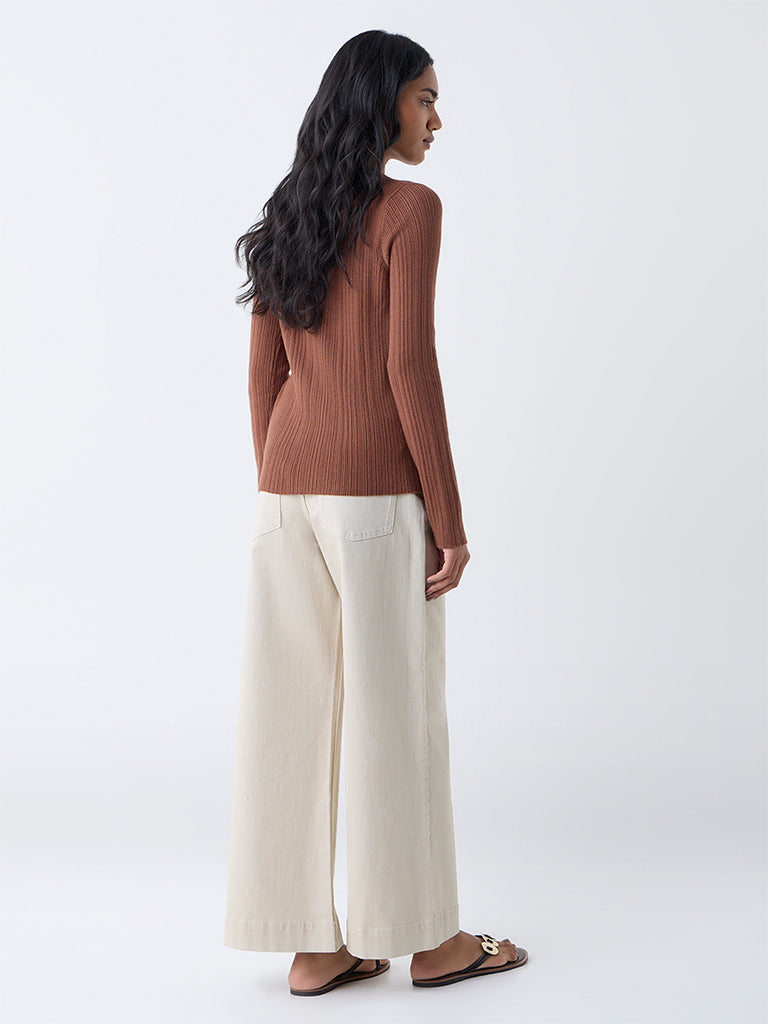 LOV Beige Wide-Leg High-Rise Jeans