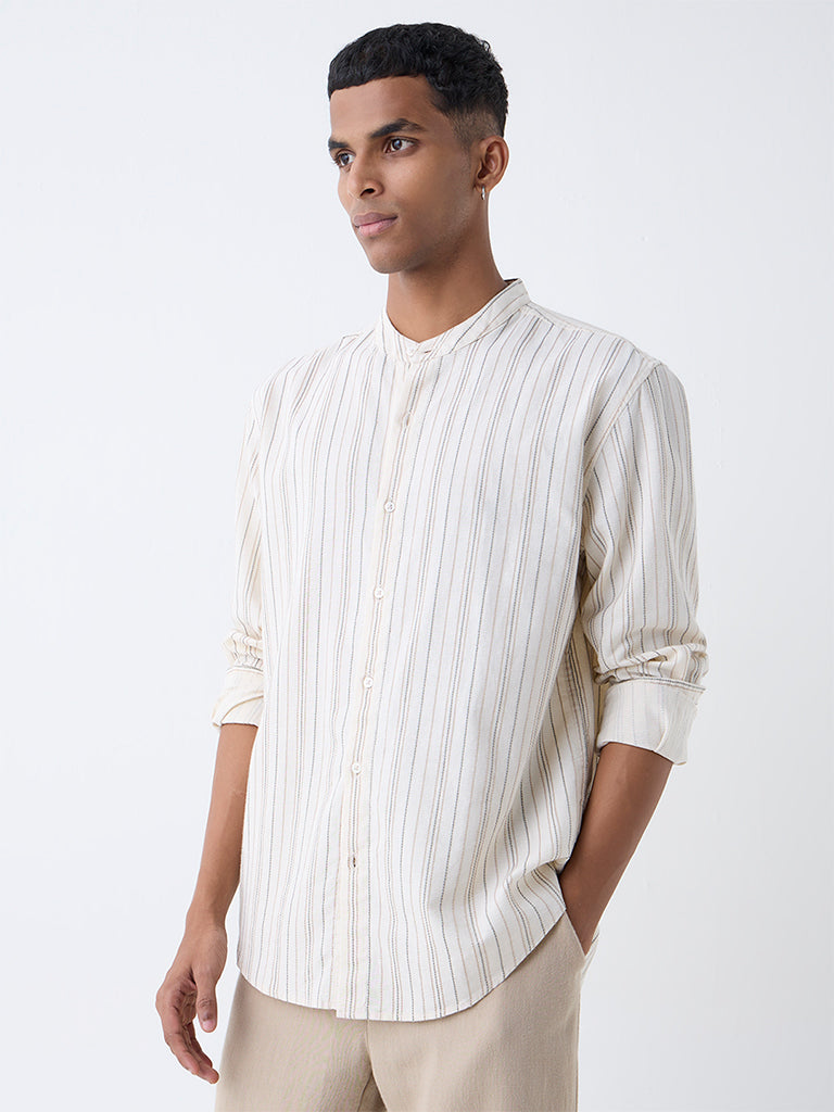 ETA Cream Striped Relaxed-Fit Cotton Shirt