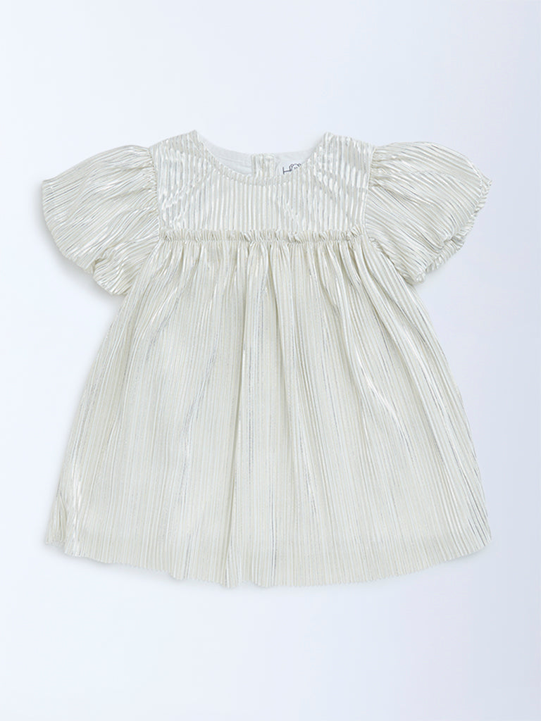 HOP Baby Silver Plisse-Textured Party Dress