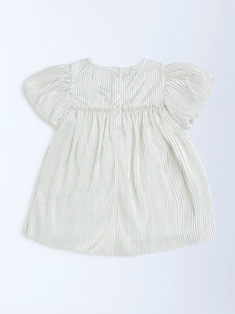 HOP Baby Silver Plisse-Textured Party Dress