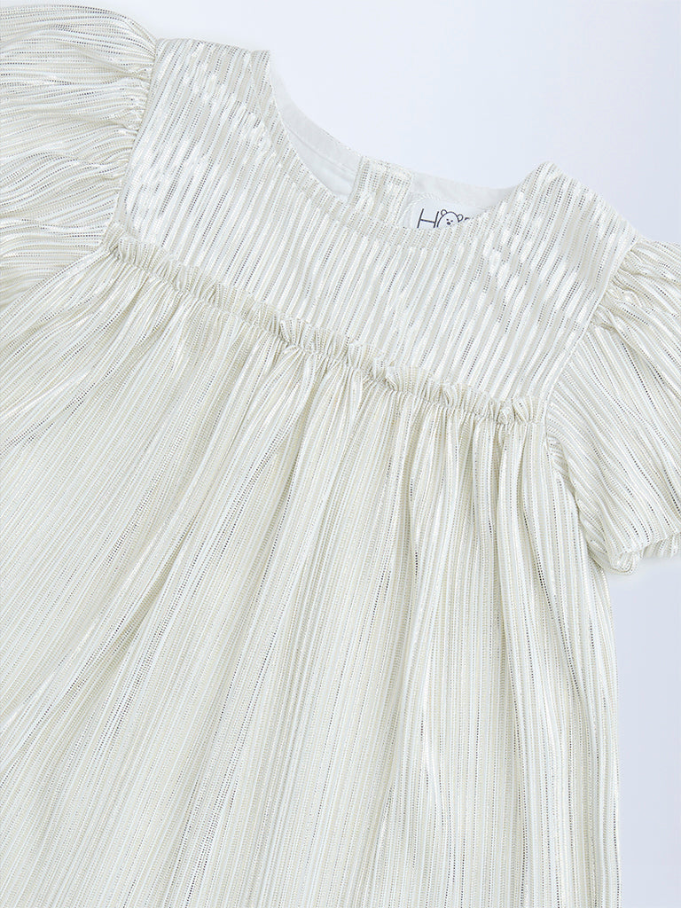 HOP Baby Silver Plisse-Textured Party Dress