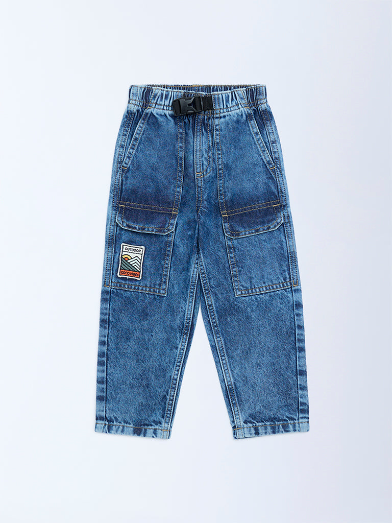 HOP Kids Boys Blue Faded Mid-Rise Jeans