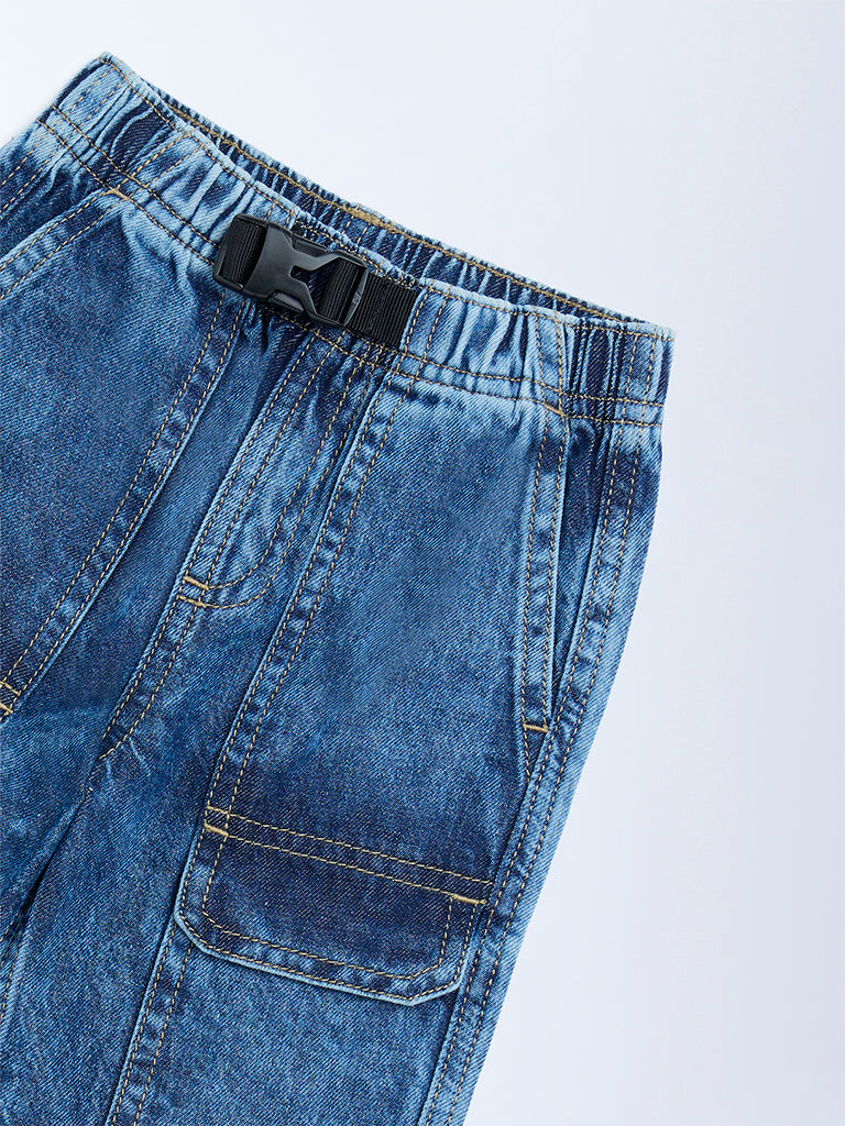 HOP Kids Boys Blue Faded Mid-Rise Jeans