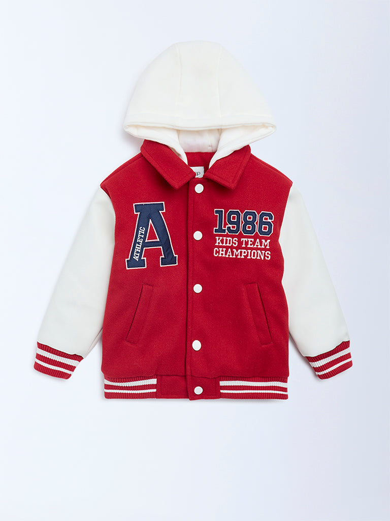 HOP Kids Boys Red Text-Detail Jacket with a Hood