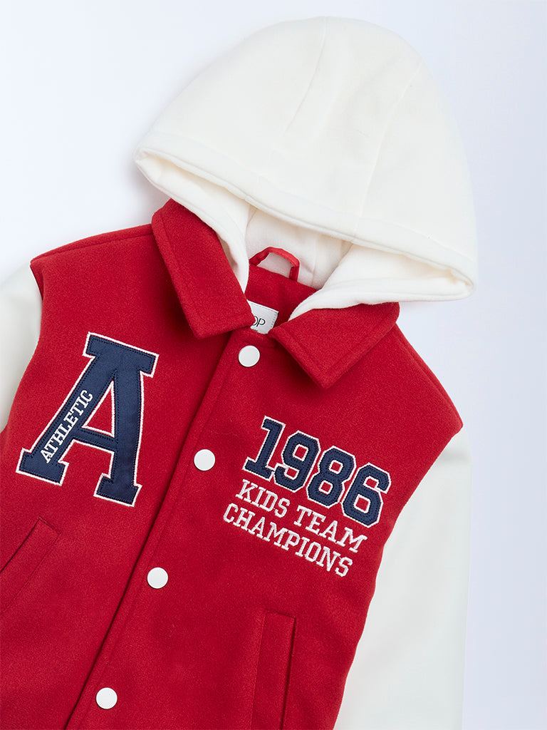 HOP Kids Boys Red Text-Detail Jacket with a Hood
